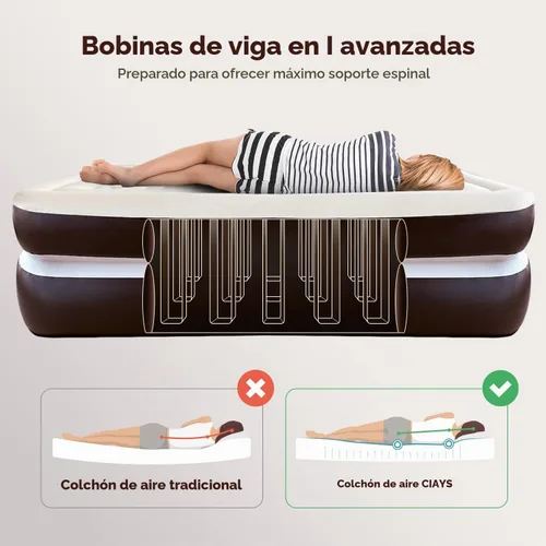 Vista 3 de Ciays Colchón de aire con bomba incorporada, colchón inflable con bolsa de transporte para el hogar y campamento, cama inflable de aire para Marrón