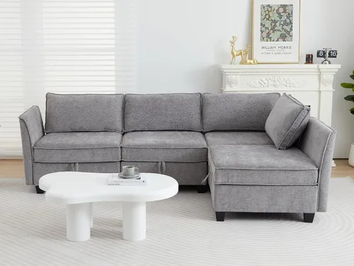 Vista 37 de ORRD Juego de sofá modular esquinero de gran tamaño, sofá convertible en forma de L con almacenamiento, sofá modular de 8 plazas con otomanas y Beige
