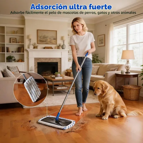 Vista 5 de Masthome Trapeador plano grande de 16 pulgadas, 3 almohadillas de fregona de microfibra