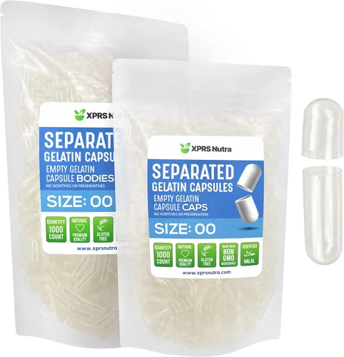 Vista 8 de XPRS Nutra Gelatina Tamaño 00 Cápsulas separadas – 100 cápsulas vacías de gelatina transparente separadas en bolsas – Vacías 00 pastillas