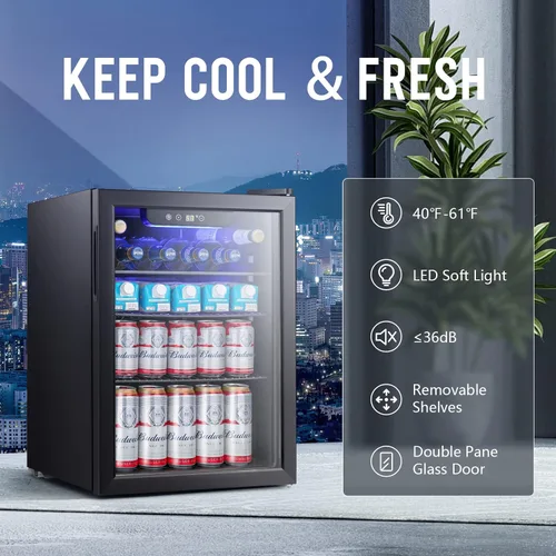 Vista 6 de Antarctic Star Mini refrigerador de 2.6 pies cúbicos para 100 latas, enfriador de vino/gabinete de cerveza pequeña de soda de vidrio de puerta