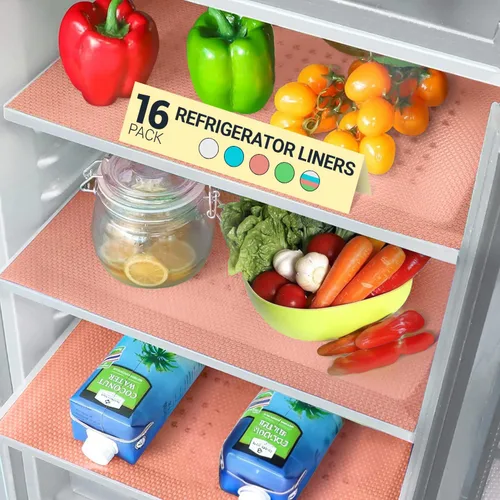 Vista 19 de Revestimientos para estantes de refrigerador (paquete de 8) de Linda’s Essentials - Forro para estantes o cajones sin adhesivo, alfombrillas