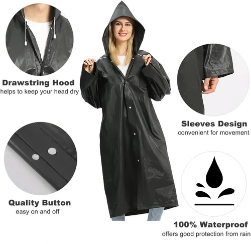Vista 3 de Opret Impermeable reutilizable negro 2 piezas + verde oliva 2 piezas