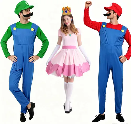 Vista 5 de Jolbndcv Red and Green Hat with Gloves Buttons and Beard Gloves Mushroom Brooch Fake Noses for Cosplay Costume Juego de coronas