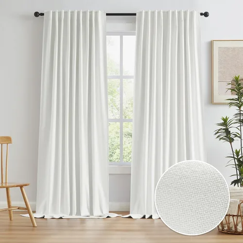 Vista 39 de KEQIAOSUOCAI - Cortinas opacas naturales de 108 pulgadas de largo, cortinas modernas con pestaña trasera, paneles plisados para sistema de cortina