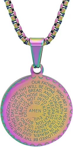 Vista 2 de Steeltime Stainless Steel Lords Prayer Necklace with Simulated Diamonds