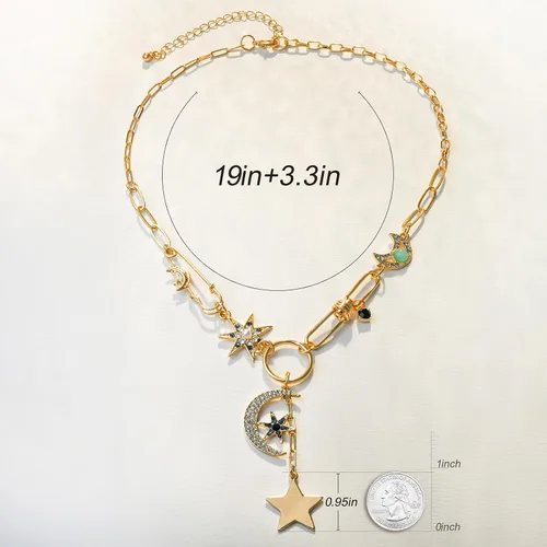 Vista 7 de Collar con dije de corazón de sol para mujer, chapado en oro de 18 quilates, collar con dije de corazón de cadena gruesa, collar de hip hop, collar