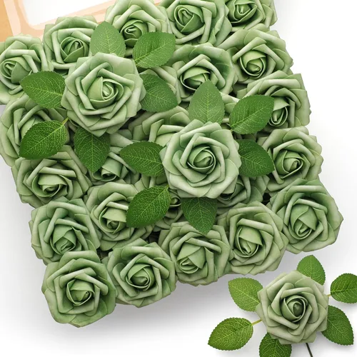 Vista 18 de Mocoosy - 50 rosas artificiales, rosas artificiales para decoración de Halloween, rosas de espuma de tacto real a granel con tallo gótico, ramo
