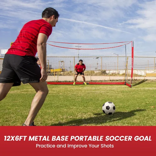 Vista 2 de Bearwill Portería de fútbol, red de fútbol de 12 x 6 pies, fácil instalación, portería de fútbol portátil para patio trasero con base de metal