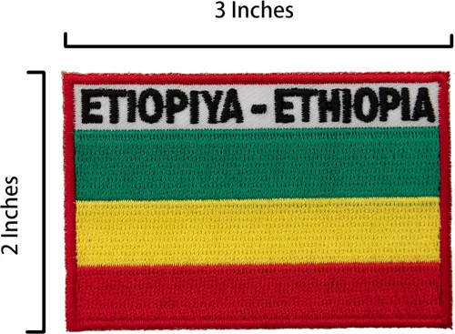 Vista 2 de A-ONE Paquete de 2 unidades: parche bordado de bandera de Etiopía y Unión Africana, insignias de características africanas, insignia patriótica
