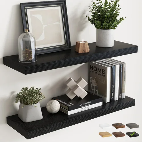 Vista 47 de Estantes flotantes cuadrados de 8 pulgadas para pared, paquete de 3, estantes de baño con veta de madera de 8"D con soportes invisibles, estantes