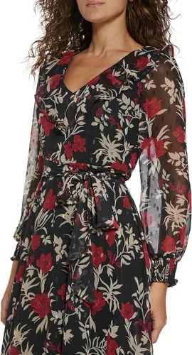 Vista 4 de Jessica Howard Vestido de manga larga con cuello en V para mujer