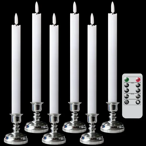 Vista 9 de Wondise Velas Cónicas Sin Llama con Control Remoto Temporizador, Candelabros Rojos Cerosos Reales a Batería Velas LED de Mecha 3D para Decoración