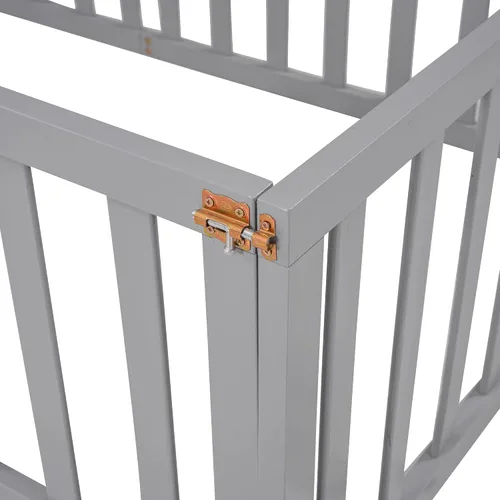 Vista 6 de Harper & Bright Designs Cama Montessori doble con valla y puertas, marco de cama de piso para espacios pequeños, sin rejas, gris