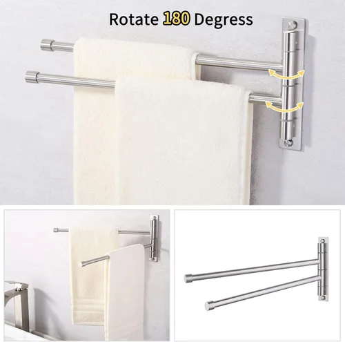 Vista 2 de KES Barra de Toallas para Baño de 13.8 Pulgadas, Montaje Basculante, Brazo Extensible, Soporte de Pared de 2 Brazos, Acero Inoxidable SUS304