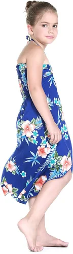 Vista 6 de Vestido halter hawaiano para niña en rojo hibisco