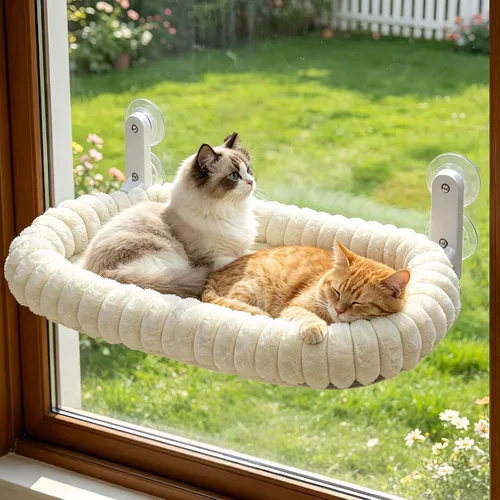 Vista 16 de AMOSIJOY Percha de Ventana Inalámbrica para Gato, Hamaca para Gato para Pared con 4 Ventosas, Ancla y Tornillo para Dos Formas de Instalación