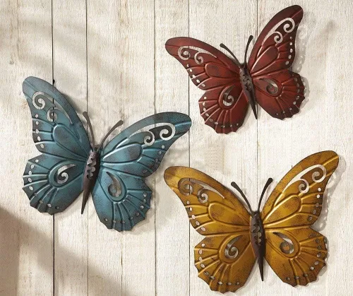 Vista 3 de Superdream Arte decorativo de pared decorativo de mariposa de metal 3D inspirado en la naturaleza para colgar en interiores o exteriores