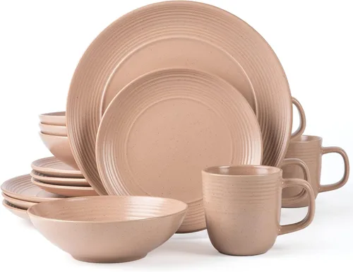 Vista 16 de ARORA SKUGGA Juego de vajilla redonda de cerámica de 16 piezas de 4, platos, platos pequeños, cuencos y tazas - Negro mate (472979)