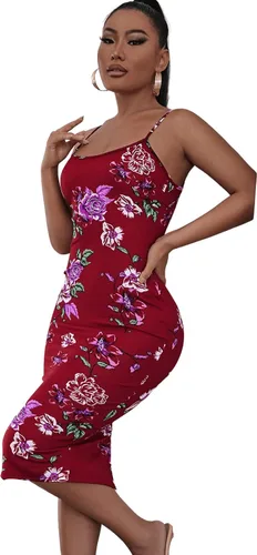 Vista 4 de SweatyRocks Vestido midi con abertura y estampado floral para mujer