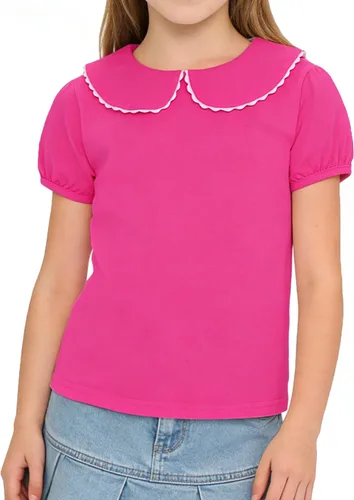 Vista 14 de LYSMuch Camisa básica de manga corta con cuello Peter Pan para niñas de 2 a 5 años, color liso