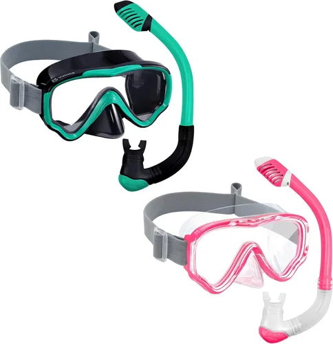 Vista 13 de Vvinca Juego de esnórquel para niños de 3 a 14 años, equipo de esnórquel seco para niños y niñas, jóvenes, gafas de natación con vista panorámica