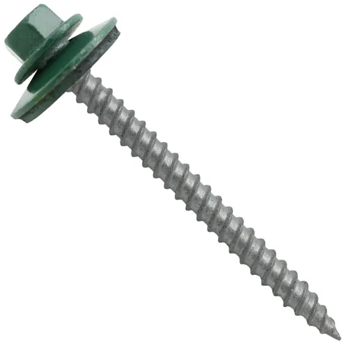 Vista 8 de 12 tornillos para techos de metal gris ABC de 2-1/2 pulgadas, cabezal de arandela hexagonal, arranque automático/roscado, arandela EPDM. 1 bolsa