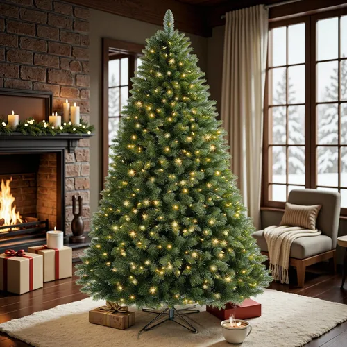 Vista 8 de Árbol de Navidad de abeto preiluminado de 6 pies con control remoto, 300 luces LED de cambio de color blanco cálido multicolor, artificial