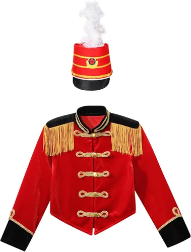 Vista 3 de ACSUSS Disfraz de maestra de ceremonias de circo para niñas y niñas, disfraz de banda de marcha, uniforme, borlas, chaqueta