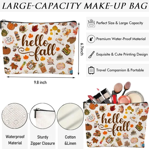 Vista 2 de Hola otoño regalos temáticos bolsa de cosméticos para mujeres, regalos de Acción de Gracias, pequeño maquillaje de viaje, regalos de otoño, ideas