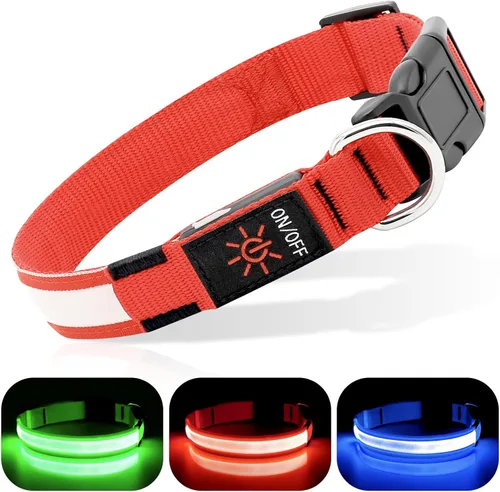 Vista 10 de BSEEN Collar para perro con luz LED, recargable, collares reflectantes resistentes al agua para cachorros, con luces navideñas que brillan