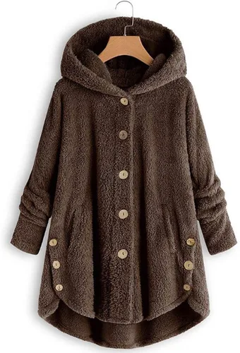 Vista 2 de babysbule Sudaderas de forro polar de gran tamaño para mujer, con botones, manga larga, túnica para invierno, abrigos, blusas, sudaderas con capucha