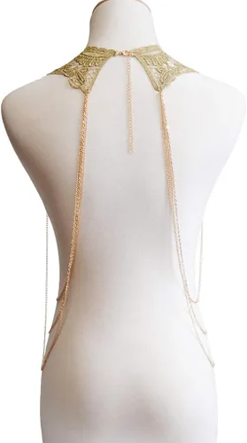 Vista 3 de Collar de cadena fina de oro con encaje de flores para mujer Oro