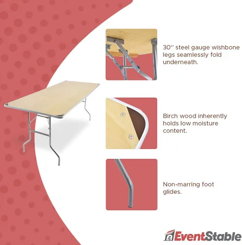 Vista 6 de EventStable TitanPRO Mesa plegable de madera de abedul, 6 pies x 30