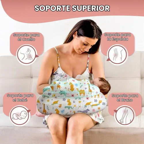 Vista 4 de Almohada de Lactancia PILLANI para Amamantar, Almohada de Pecho con Barrera de Seguridad para Mayor Comodidad, Registro de Bebé, Funda de Algodón