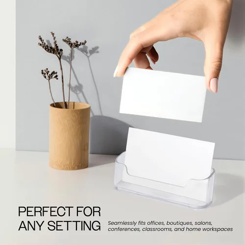 Vista 4 de Beauticom - Soporte organizador de tarjetas de visita de estilo redondo para oficinas, recepcionistas, salones y negocios (transparente, 6 piezas)