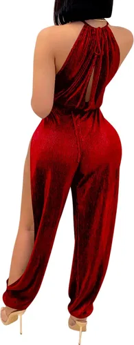 Vista 2 de PORRCEY - Mono sexy para mujer elegante de terciopelo para fiesta, club nocturno, bodycon, casual, ropa de club
