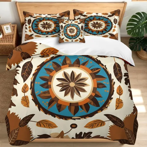 Vista 11 de Sleepwish Juego de funda nórdica bohemia, floral artesano, tamaño individual tela de microfibra, funda nórdica con fundas de almohada