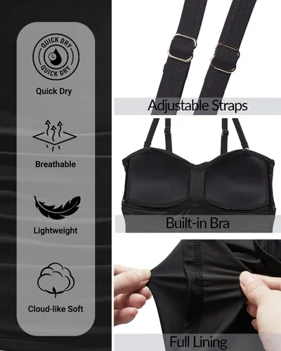 Vista 4 de Holipick Top de tankini para mujer con frente torcido, traje de baño bandeau, control de abdomen, traje de baño solo arriba, sin parte de abajo Negro