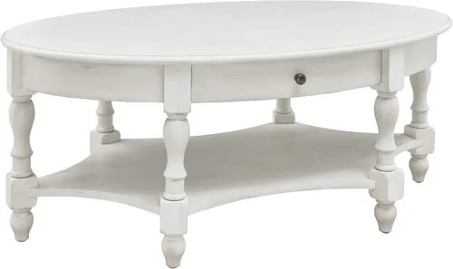 Vista 9 de Mesa de centro con cajón, mesa central ovalada de madera maciza con estante de almacenamiento, mesa de sala de estar tradicional con elegante