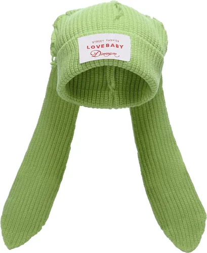 Vista 13 de Gorro de punto con orejas largas de conejo, gorro divertido de invierno, gorro cálido de punto de conejo de ganchillo para exteriores