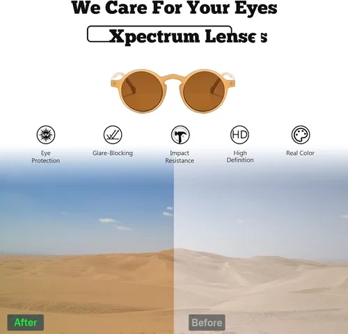 Vista 5 de Xpectrum Gafas de sol ligeras unisex pequeñas redondas hippie, marco de plástico circular, estilo retro Lennon, gafas bohemias