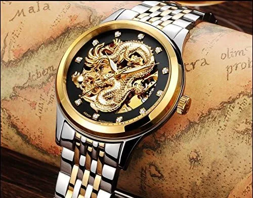 Vista 5 de Gosasa Reloj de oro mecánico impermeable con esfera tallada de lujo para hombre