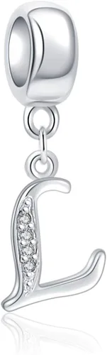 Vista 51 de ABUN Abalorio de plata de ley 925 con letra A a la Z, espaciador de inicial, con circonita cúbica transparete colgante, auténtica, para pulseras