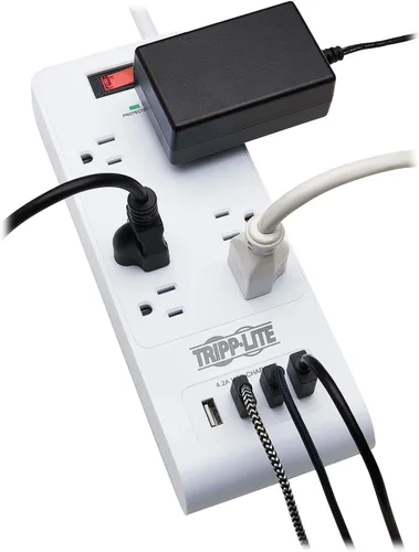 Vista 2 de Tripp Lite Regleta de protección contra sobretensiones de 6 tomas de corriente, 4 puertos USB, carga rápida de 4.2 A, cable de 15 pies, 900 julios