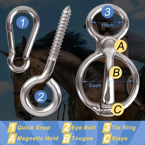 Vista 7 de Dayimado Anillo de amarre para caballos, anillo de amarre de acero inoxidable para caballos, suministros duraderos y seguros