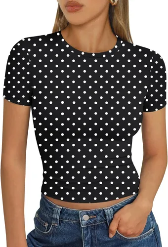 Vista 43 de Trendy Queen - Camisetas básicas para mujer, camisetas de verano 2025, de manga corta, ajustadas, para gimnasio, entrenamiento, ropa estilo Y2K