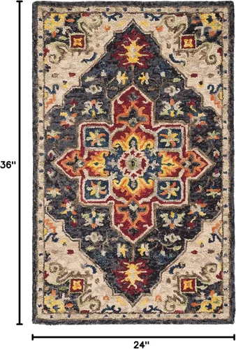 Vista 2 de SAFAVIEH Aspen Collection APN511H - Alfombra decorativa de lana bohemia hecha a mano de 2 x 3 pies, color carbón y crema