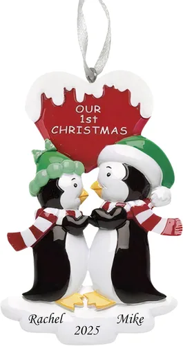 Vista 8 de Adorno de Navidad personalizado para parejas de pingüinos 2025, regalo personalizado para parejas, recién casados, parejas casadas y comprometidas