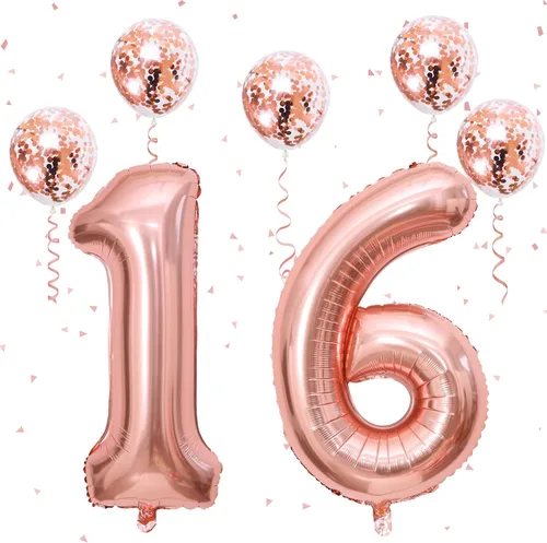 Vista 21 de Decoraciones de cumpleaños número 18 para niños y niñas, globo de aluminio con el número 18 de 40 pulgadas, globos de látex negros y metálicos